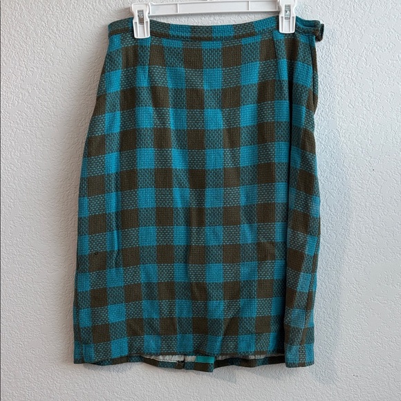 Blue and Brown Checkered Vintage Pencil Skirt - Picture 2 of 12